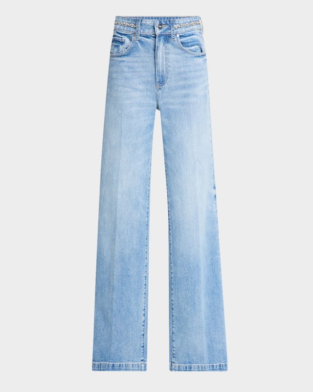Sasha Wide-Leg Jeans with Embellished Waistband